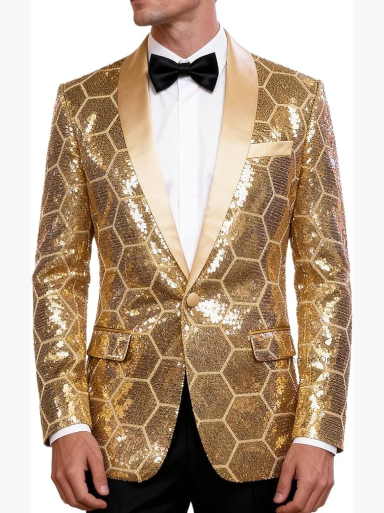 Men's Gold Sequin Honeycomb Blazer Jacket For Party Prom Wedding Stage